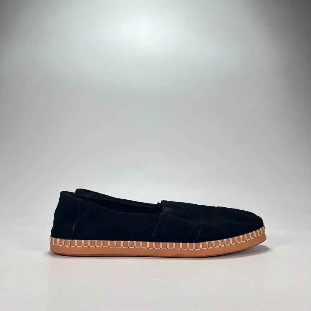 TOMS Alpargata Black Suede Leather Wrap Casual Sip On Shoes Women's Size 8.5